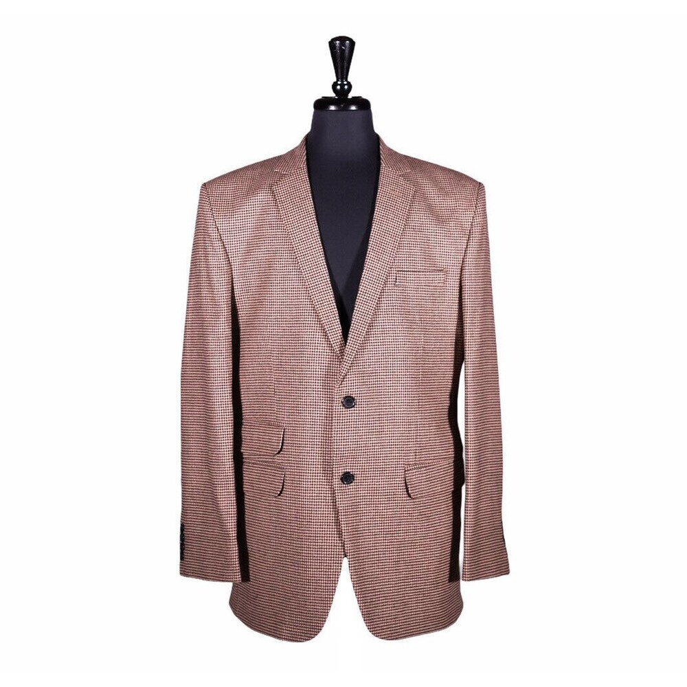 Mens Blazer Check Wool Brown Beige Formal Party Jacket Wedding Sport Coat 42R